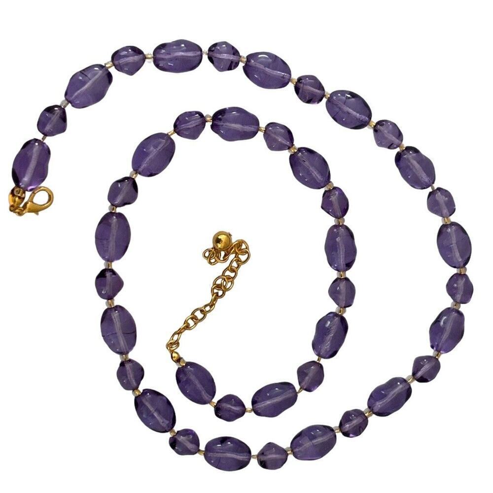 Joan Rivers Signed Gold Plated Purple Glass Bead 33" Necklace New Old Stock - Picture 5 of 9